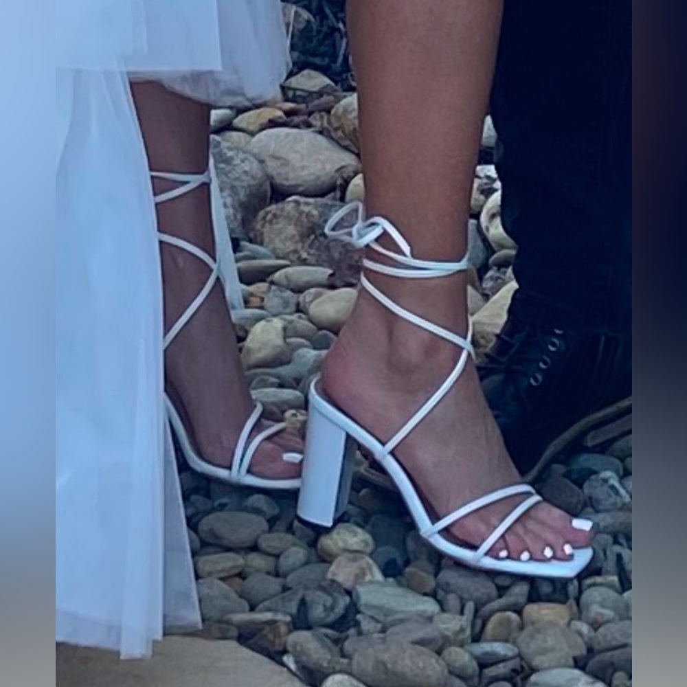 Azazie White Strappy Heels